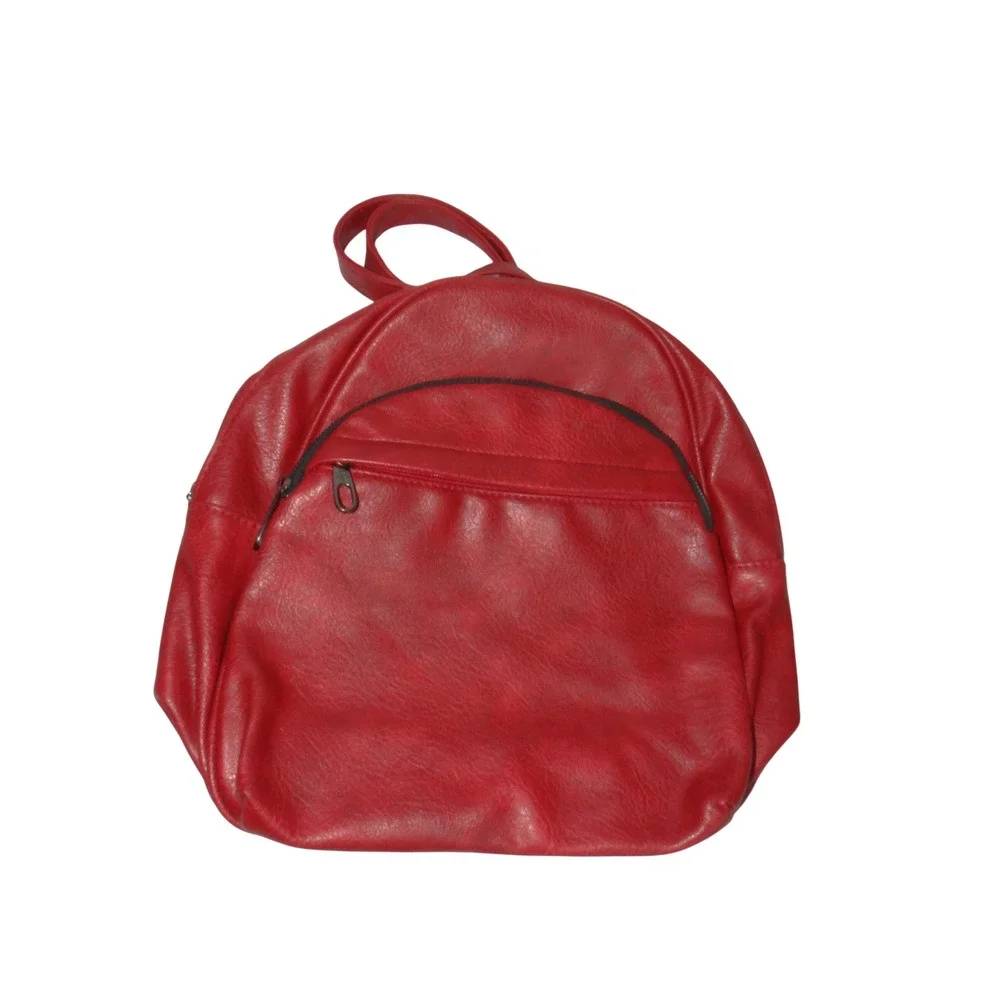 Red Faux Leather Mini Backpack Pebbled Dome Bag Adjustable Straps 4131